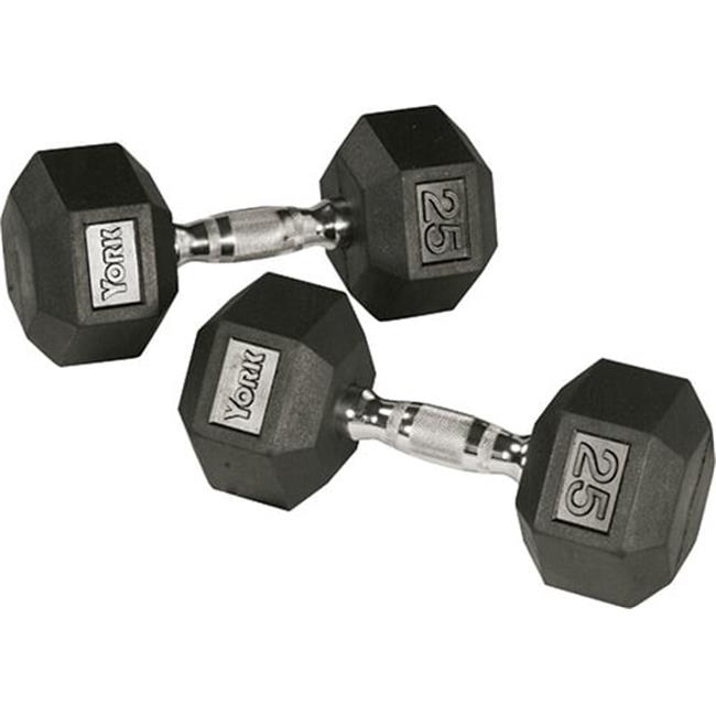 York Barbell Rubber Hex Dumbbell with Chrome Ergo Handle - 60 lbs