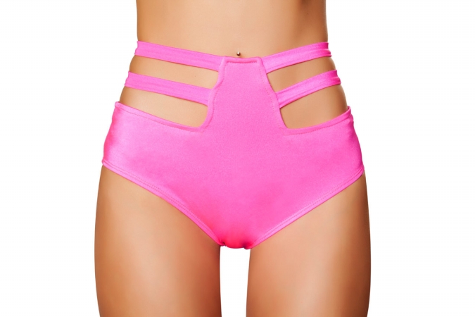 SH3321-HP-M-L Solid High-Waisted Strapped Shorts- Hot Pink - Medium & Large -  Roma Costume