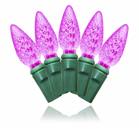 35 Count C6 Pink Decorative LED Light on Green Wire 4 in. Spacing