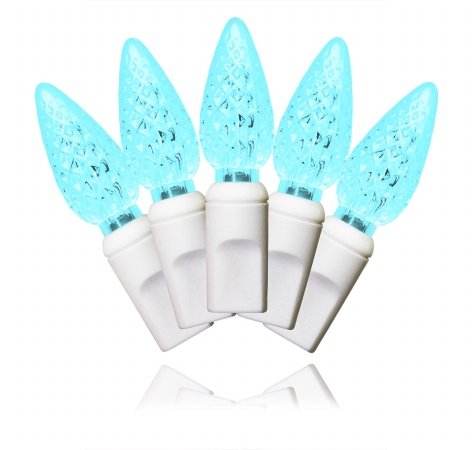 35 Count C6 Teal Decorative LED Light on white Wire 4 in. Spacing