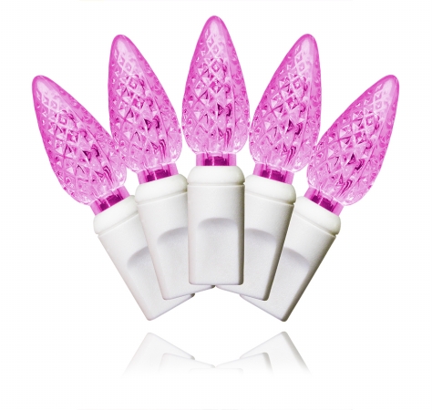 70 Count Pink Decorative LED Light Set with Line Rectifier on White Wire