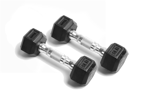 Rubber Hex Dumbbell with Chrome Ergo Handle - 5 lbs