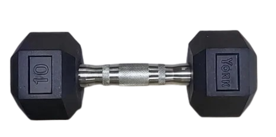 34053 Rubber Hex Dumbbell with Chrome Ergo Handle - 10 lbs