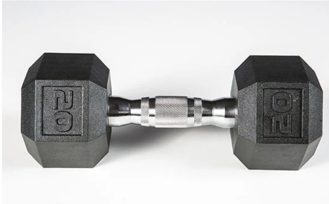 Rubber Hex Dumbbell with Chrome Ergo Handle - 20 lbs