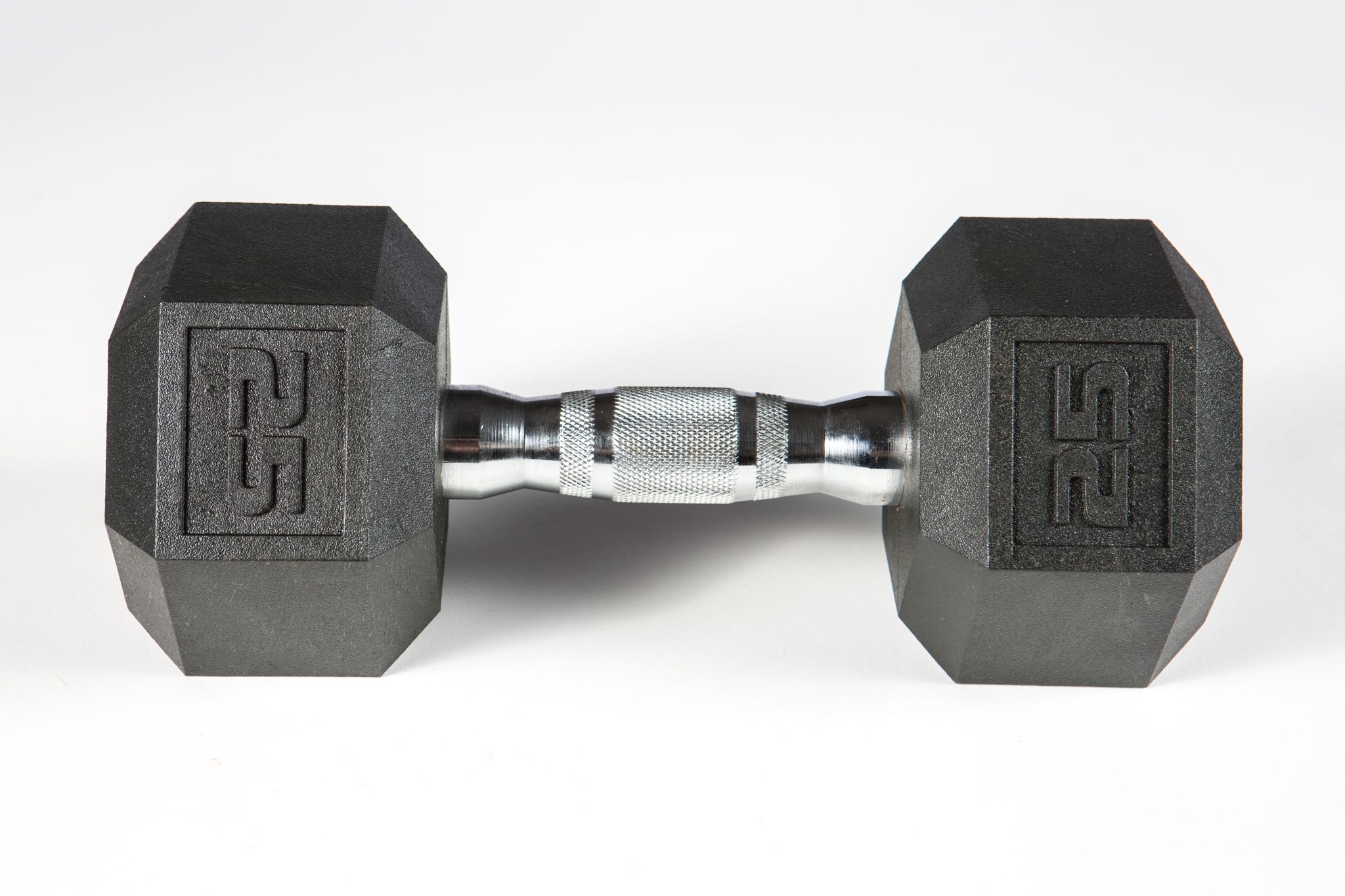 Rubber Hex Dumbbell with Chrome Ergo Handle - 25 lbs