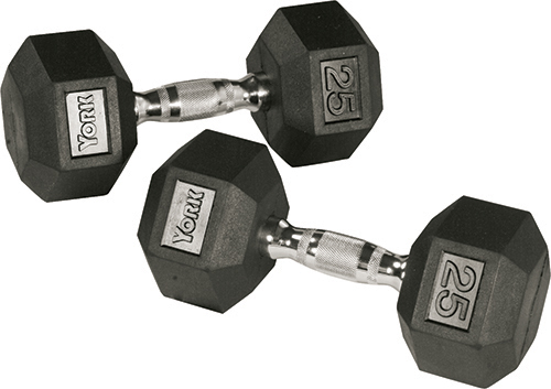 Rubber Hex Dumbbell with Chrome Ergo Handle - 40 lbs