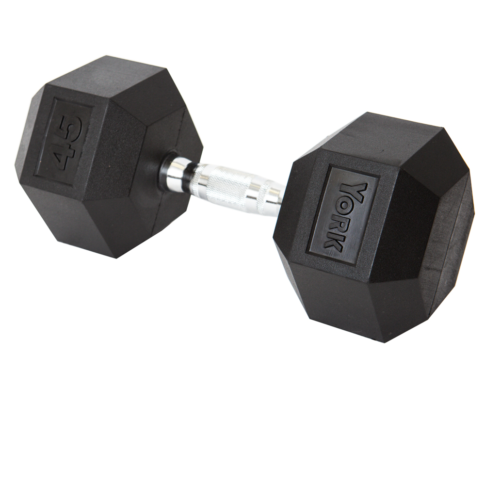 Rubber Hex Dumbbell with Chrome Ergo Handle - 45 lbs