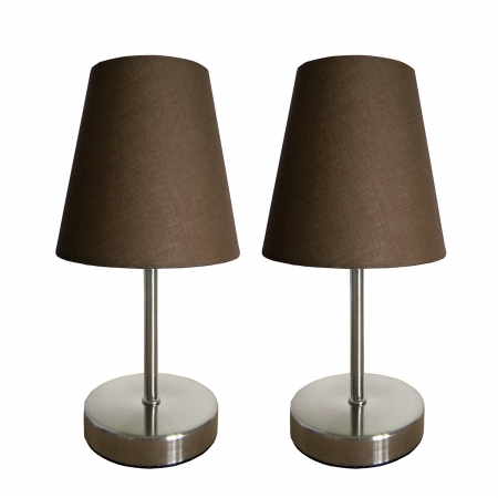 Picture of Simple Designs Sand Nickel Mini Basic Table Lamp with Fabric Shade 2 Pack Set