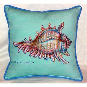 Conch - Teal Indoor & Outdoor Throw Pillow- 18 x 18 in.