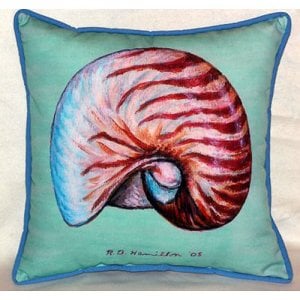 Nautilus - Teal Indoor & Outdoor Throw Pillow- 18 x 18 in.