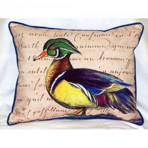 Male Wood Duck Script Indoor & Outdoor Throw Pillow- 20 x 24 in.