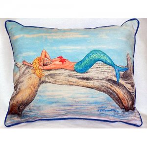 Mermaid on Log Indoor & Outdoor Throw Pillow, 20 x 24 in.