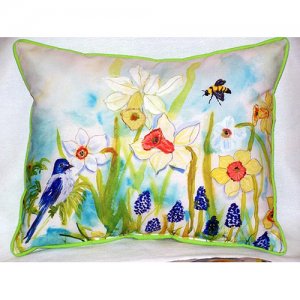 Bird & Daffodils Indoor & Outdoor Throw Pillow, 20 x 24 in.