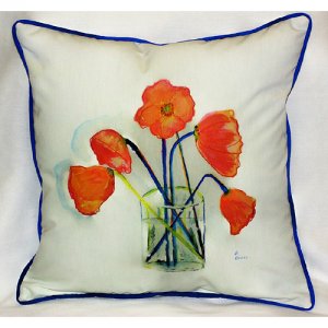 Poppies in Vase Throw Pillow- - 18 x 18 in.