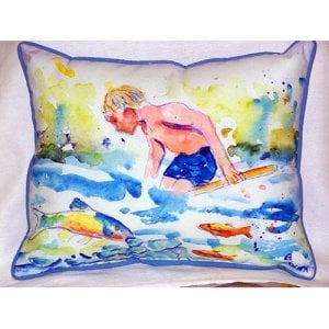 Boy & Fish Indoor & Outdoor Throw Pillow - 18 x 24 in.
