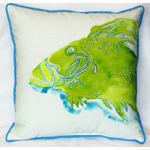 Green Fish Indoor & Outdoor Throw Pillow, 18 x 18 in.