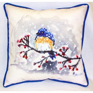 Blue Bird & Snow Indoor & Outdoor Throw Pillow- - 22 x 22 in.