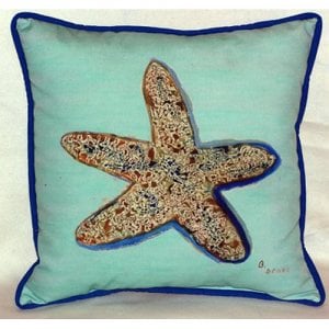 Starfish - Teal Indoor & Outdoor Throw Pillow- 18 x 18 in.
