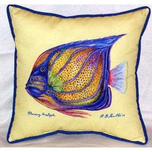 Blue Ring Angelfish - Yellow Indoor & Outdoor Throw Pillow- 18 x 18 in.