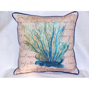 Blue Coral Beige Throw Pillow- 22 x 22 in.