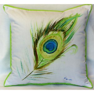 Peacock Feather Indoor & Outdoor Throw Pillow- - 22 x 22 in.