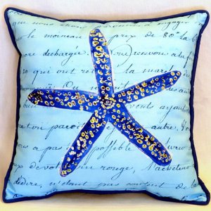 Blue Starfish Indoor & Outdoor Throw Pillow- 18 x 18 in.