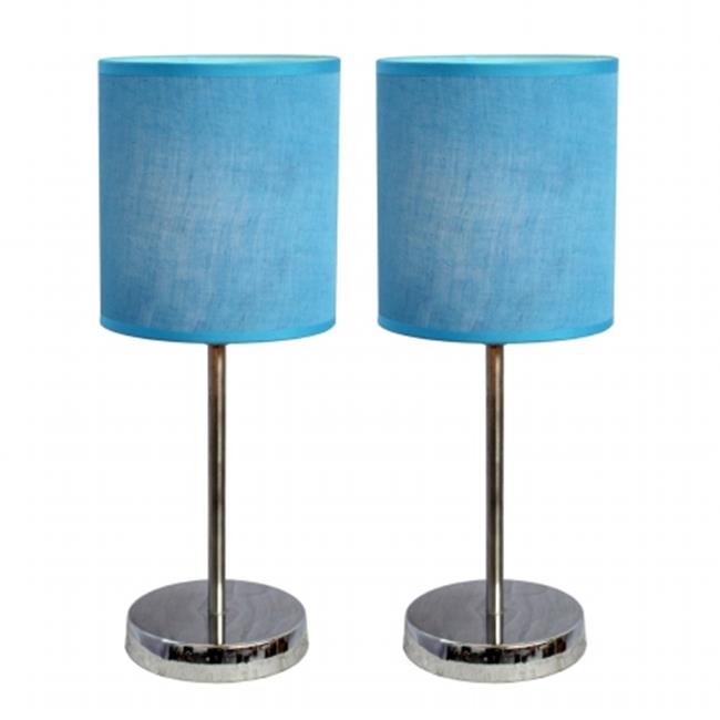 Simple Designs Chrome Mini Basic Table Lamp with Fabric Shade 2 Pack Set  Blue