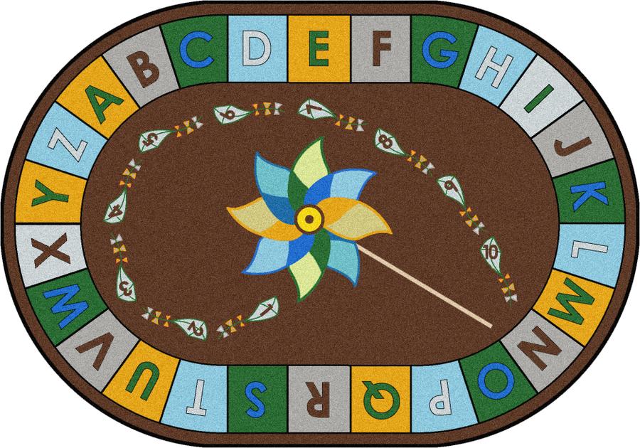 1625CC-02 Alphabet Pinwheel Classroom Oval Rug Earthtone - 5 ft. 4 in. x 7 ft. 8 in.