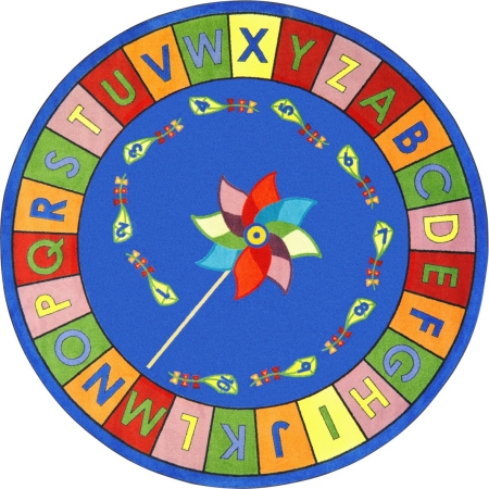1625H-01 Alphabet Pinwheel Primary Classroom Round Rug  Multi Color - 5 ft. 4 in -  Joy Carpets