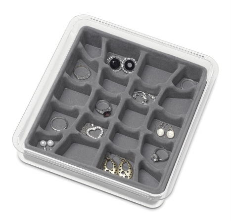 Picture of Whitmor 6483-4992-GREY 20 Section Stacking Jewelry Tray&#44; Clear & Grey - 8 x 9 x 1.5 in.
