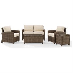 KO70050WB-SA Bradenton Outdoor Wicker Conversation Set with Sand Cushions - 5 Piece -  Crosley