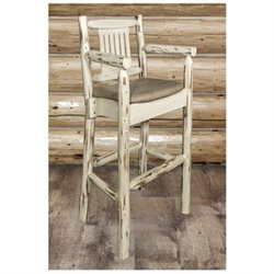 Picture of MontanaWoodworks MWBSWCASVBUCK Montana Collection Captains Barstool with Upholstered Seat-Buckskin Pattern- Clear Lacquer - 44 x 24 x 18 in.