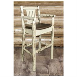 Picture of MontanaWoodworks MWBSWCASVSADD Montana Collection Captains Barstool with Upholstered Seat- Saddle Pattern- Clear Lacquer - 44 x 24 x 18 in.