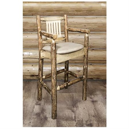 Picture of MontanaWoodworks MWGCBSWCASBUCK Glacier Country Collection Captains Barstool with Upholstered Seat- Buckskin Pattern - 44 x 24 x 18 in.