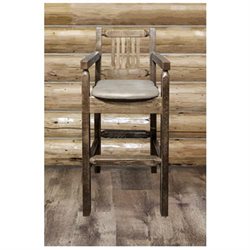 Picture of MontanaWoodworks MWHCBSWCASSLBUCK Homestead Collection Captains Barstool with Upholstered Seat- Buckskin Pattern- Stain & Lacquer - 44 x 24 x 18 in.