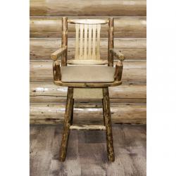 Picture of MontanaWoodworks MWGCBSWSCASBUCK Glacier Country Collection Captains Barstool with Back & Swivel with Upholstered Seat- Buckskin Pattern - 49 x 24 x 21 in.