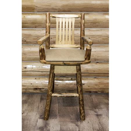 Picture of MontanaWoodworks MWGCBSWSCASSADD Glacier Country Collection Captains Barstool with Back & Swivel with Upholstered Seat- Saddle Pattern - 49 x 24 x 21 in.