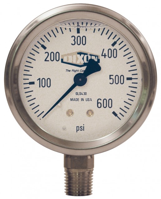 Picture of Dixon Valve 238-GLS430 Liquid Filled Stainless Case Gauge Lower Mount - 0-600 PSI