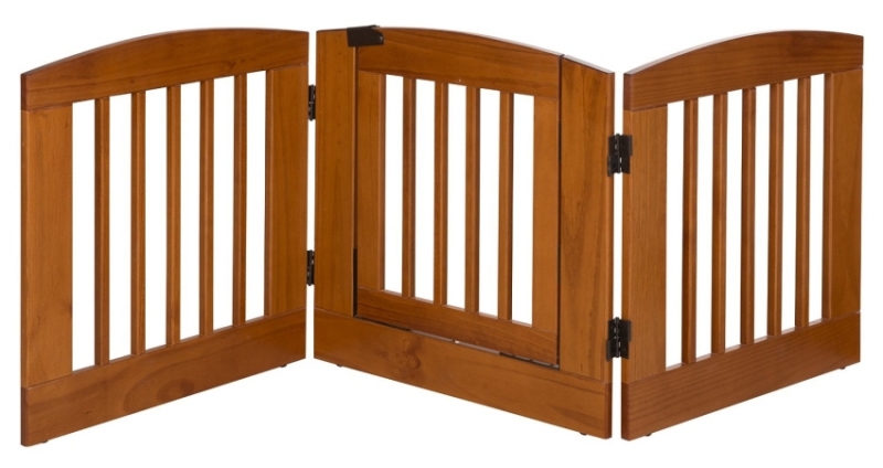 Picture of Ruffluv 392406 3 Panel Medium Expansion Pet Gate with Door&#44; Chestnut - 24 x 72 x 0.75 in.