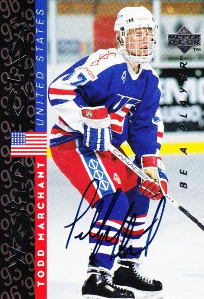 Picture of Autograph 119022 Team USA 1996 Upper Deck World Class No. S190 Todd Marchant Autographed Hockey Card