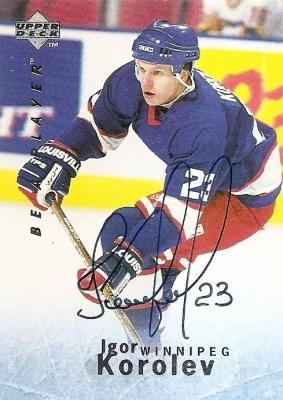 Picture of Autograph 119492 Winnipeg Jets 1996 Upper Deck Be A Player No. S135 Igor Korolev Autographed Hockey Card
