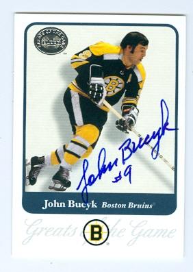 120415 Boston Bruins Sc 2001 Fleer Greats of The Game No. 76 John Bucyk ed Hockey Card