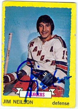 Picture of Autograph 120666 New York Rangers 1973 Topps No. 123 Poor Condition Jim Neilson Autographed Hockey Card