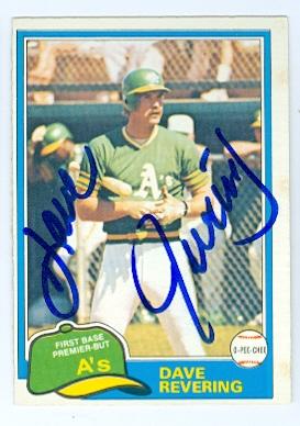 120995 Oakland Athletics  1981 O Pee Chee No. 57 Dave Revering ed Baseball Card -  Autograph