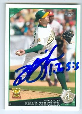 121148 Oakland Athletics 2009 Topps No. 46 All Star Rookie Cup Brad Ziegler ed Baseball Card -  Autograph