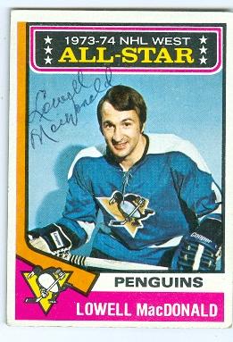 Picture of Autograph 121951 Pittsburgh Penguins 1974 Topps No. 133 Alll Star Lowell Macdonald Autographed Hockey Card
