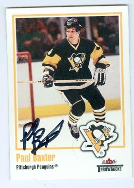 Picture of Autograph 121957 Pittsburgh Penguins 2002 Fleer No. 25 Throwbacks Paul Baxter Autographed Hockey Card