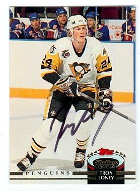Picture of Autograph 121966 Pittsburgh Penguins 1992 Topps Stadium Club No. 357 Troy Loney Autographed Hockey Card