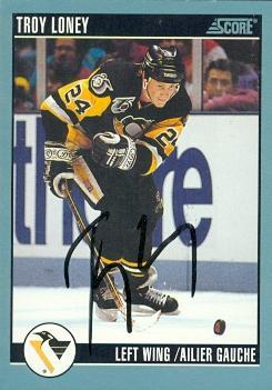 Picture of Autograph 121967 Pittsburgh Penguins 1992 Score No. 348 French Canadian Troy Loney Autographed Hockey Card