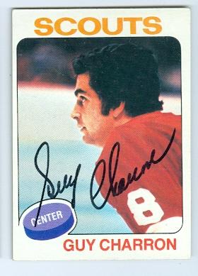 Picture of Autograph 122050 Kansas City Scouts 1975 Topps No. 32 Guy Charron Autographed Hockey Card